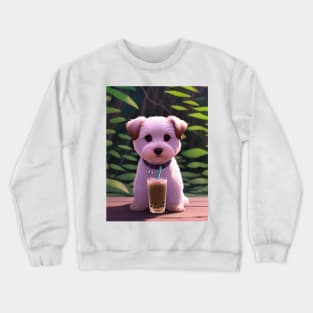 Puppy with boba bubble tea Crewneck Sweatshirt